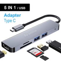 Adaptador 5 In 1 TIPO C PARA HMDI USB HUB 3.0 * 3 com 2 entradas de cartão de memoria - Made Basics