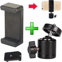 Adaptador Articulado Ball Head para Tripé Pedestal Camera Filmadora + Suporte Celular