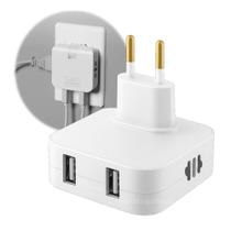 Adaptador Benjamin Dobrável Tomada 4 em 1 Carregador com Duplo USB 10A Adaptador Benjamin Dobrável Tomada 4 em 1 Carregador com Duplo USB 10A