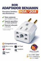 Adaptador Bob Porcelana Sintética 10A/20A Plug Tomada Benjamin Mais Resistente Que PVC- Alta Durabilidade