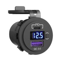 Adaptador Carregador Rápido Para Carro 12V Com Porta USB QC3.0 PD E Voltímetro LED Com Interruptor Adaptador Carregador Rápido Para Carro 12V Com Porta USB QC3.0 PD E Voltímetro LED Com Interruptor