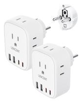 Adaptador de alimentação de viagem LENCENT, pacote com 2 portas E/F, 4 portas USB