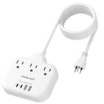 Adaptador de alimentação meta-ant dos EUA para o Brasil com cabo de 1,5 m, 3 tomadas, 4 USB