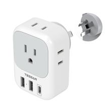 Adaptador de alimentação TESSAN Australia Nova Zelândia com 4 tomadas 3 USB