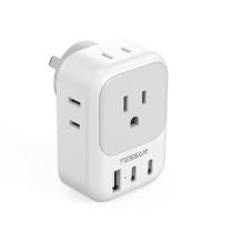 Adaptador de alimentação TESSAN Australia Nova Zelândia com 4 tomadas 3 USB
