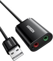 Adaptador de Áudio Externo USB 2.0 UGREEN Placa de Som