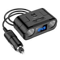 Adaptador de Carregador de Carro 60W - 2 Portas USB e Tipo C PD 22W