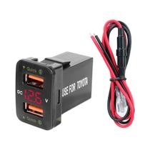 Adaptador De Energia Veicular USB Duplo Com LED E Voltímetro 12-24V, Carregador QC Para Celular