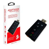 Adaptador de Placa de Som 7.1 5+, USB, Entrada P2, Plug And Play, Preto - 015-0063
