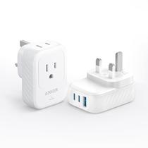Adaptador de plugue Anker Travel Adapter USA to UK 15W com 2 AC 2 USB-C Adaptador de plugue Anker Travel Adapter USA to UK 15W com 2 AC 2 USB-C