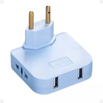 Adaptador De Plugue Azul Rotativo Em 180 Graus Padrão Tomada Dupla E Porta De Carregamento USB