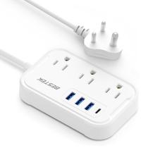 Adaptador de plugue BESTEK India para EUA tipo D com 3 tomadas AC e 4 USB Adaptador de plugue BESTEK India para EUA tipo D com 3 tomadas AC e 4 USB