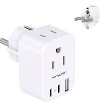 Adaptador de plugue HANYCONY tipo E F dos EUA para a Europa com 2 saídas, 3 USB Adaptador de plugue HANYCONY tipo E F dos EUA para a Europa com 2 saídas, 3 USB