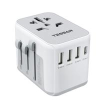 Adaptador de Plugue Internacional TESSAN com 4 Portas USB (Tipo C/G/A/I)