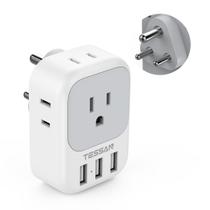 Adaptador de Plugue TESSAN EUA para Índia (Tipo D) - 4 Tomadas AC + 3 USB