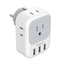 Adaptador de plugue TESSAN tipo E/F Alemanha França com 4 AC 3 USB