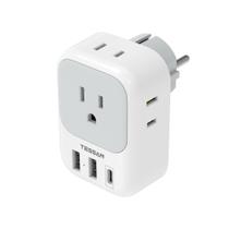 Adaptador de plugue TESSAN tipo E/F com 3 portas USB dos EUA para a Europa Adaptador de plugue TESSAN tipo E/F com 3 portas USB dos EUA para a Europa
