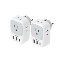 Adaptador de plugue TESSAN tipo E F com carregador USB C e 4 tomadas AC