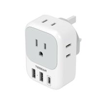 Adaptador de plugue TESSAN tipo G dos EUA para o Reino Unido com 3 carregadores USB e 4 tomadas