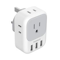 Adaptador de plugue TESSAN tipo G dos EUA para o Reino Unido com carregador USB de 4 tomadas e 3