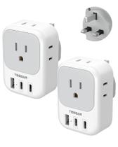 Adaptador de plugue TESSAN tipo G dos EUA para o Reino Unido, pacote com 2 saídas, 3 USB