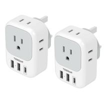 Adaptador de plugue TESSAN tipo G dos EUA para o Reino Unido, pacote com 2 saídas, 3 USB