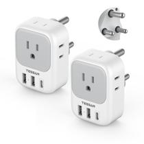 Adaptador de Plugue TESSAN Tipo M - 4 Tomadas AC e 3 Portas USB