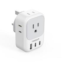 Adaptador de plugue TESSAN Type G UK Travel com 4 tomadas e 3 portas USB Adaptador de plugue TESSAN Type G UK Travel com 4 tomadas e 3 portas USB