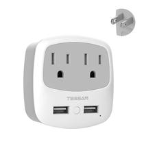Adaptador de plugue TESSAN US para o Japão tipo A com 2 tomadas AC, 2 USB