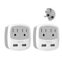 Adaptador de plugue TESSAN US para o Reino Unido tipo G com 2 tomadas USB, 2 saídas, pacote com 2