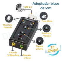 ADAPTADOR DE SOM USB 7.1 Adaptador Fone e Microfone P2 Interface