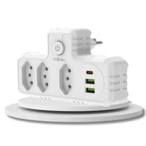 Adaptador de Tomada 3 Tomadas 2 Interface USB 1 Porta USB Type-C Branco 2500W 10A