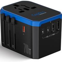Adaptador de tomada de viagem Ceptics 70W com alimentação USB-C e 2 portas USB