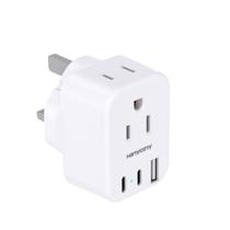 Adaptador de tomada de viagem HANYCONY tipo G 2 tomadas 3 portas USB Adaptador de tomada de viagem HANYCONY tipo G 2 tomadas 3 portas USB