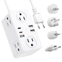 Adaptador de tomada de viagem Kakyanill UE/Reino Unido/EUA Power Strip 6 tomadas Adaptador de tomada de viagem Kakyanill UE/Reino Unido/EUA Power Strip 6 tomadas