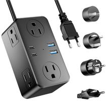 Adaptador de tomada de viagem Kakyanill UE/Reino Unido/EUA Power Strip 6AC 4USB