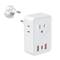 Adaptador de tomada de viagem Maxpw US para a Europa com 4 tomadas AC, 3 USB