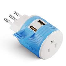 Adaptador de Tomada de Viagem OREI para Itália e Uruguai (Tipo L) com Dupla USB