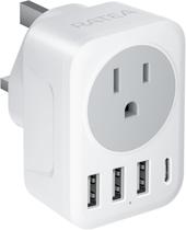 Adaptador de tomada de viagem RATEA tipo G com 3 tomadas USB-A e 1 USB-C