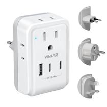 Adaptador de tomada de viagem VINTAR European com 3 portas USB e 4 tomadas AC Adaptador de tomada de viagem VINTAR European com 3 portas USB e 4 tomadas AC