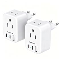Adaptador de Tomada Europeu HANYCONY, Adaptador de Energia EUA para Europa com 2 Tomadas e 3 Portas USB (2 USB-C), Adaptador de Viagem Tipo C para Itália, Espanha, França, Alemanha, Grécia, Islândia, Essencial para Cruzeiros Adaptador de Tomada Europeu HANYCONY, Adaptador de Energia EUA para Europa com 2 Tomadas e 3 Portas USB (2 USB-C), Adaptador de Viagem Tipo C para Itália, Espanha, França, Alemanha, Grécia, Islândia, Essencial para Cruzeiros