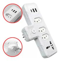 Adaptador de Tomada Extensão Portátil Universal USB e Type-C Conversor e Transformador Segurança