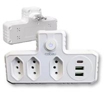 Adaptador de Tomada Inteligente 3 Tomadas 2 Interface USB 1 Porta USB Type-C Branco 2500W 10A