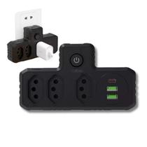 Adaptador de Tomada Inteligente 3 Tomadas 2 Interface USB 1 Porta USB Type-C Preto 2500W 10A Adaptador de Tomada Inteligente 3 Tomadas 2 Interface USB 1 Porta USB Type-C Preto 2500W 10A