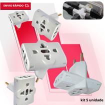 Adaptador de Tomada Kit C/5 Benjamin 10A Pino Maciço Adaptador T Resistente plug Tripolar universal