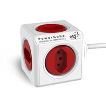 Adaptador de Tomada Múltiplo Power Cube PWC-X5 Branco e Vermelho ELG - PowerCube