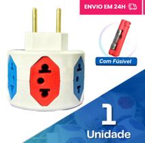 Adaptador de tomada redondo 6 saídas com fusível para proteção descarga em aparelhos elétricos Adaptador de tomada redondo 6 saídas com fusível para proteção descarga em aparelhos elétricos