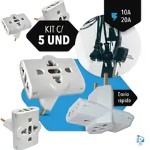 Adaptador de Tomada T Multiuso Triplo 10A/20A Kit com 5 Benjamin Plug Maciço Durável Universal
