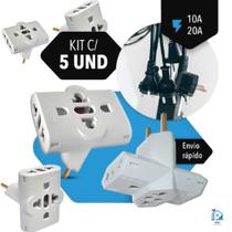 Adaptador de Tomada T Multiuso Triplo 10A/20A Kit com 5 Benjamin Plug Maciço Durável Universal Adaptador de Tomada T Multiuso Triplo 10A/20A Kit com 5 Benjamin Plug Maciço Durável Universal