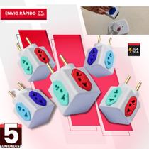 Adaptador de Tomada universal Kit C/5 Benjamin 10A 20A CUBO Pino Maciço Resistente 4 Tomadas